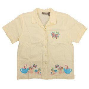Women's Vintage Jane Ashley Petite Yellow Blouse Gardening Butterfly Beaded Med